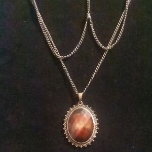 Brassy finish pendant necklace with Red yellow green multi faceted Gem Pendant